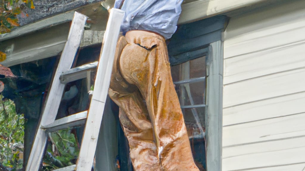 Man climbing ladder on Glenside, Pennsylvania home to replace roof