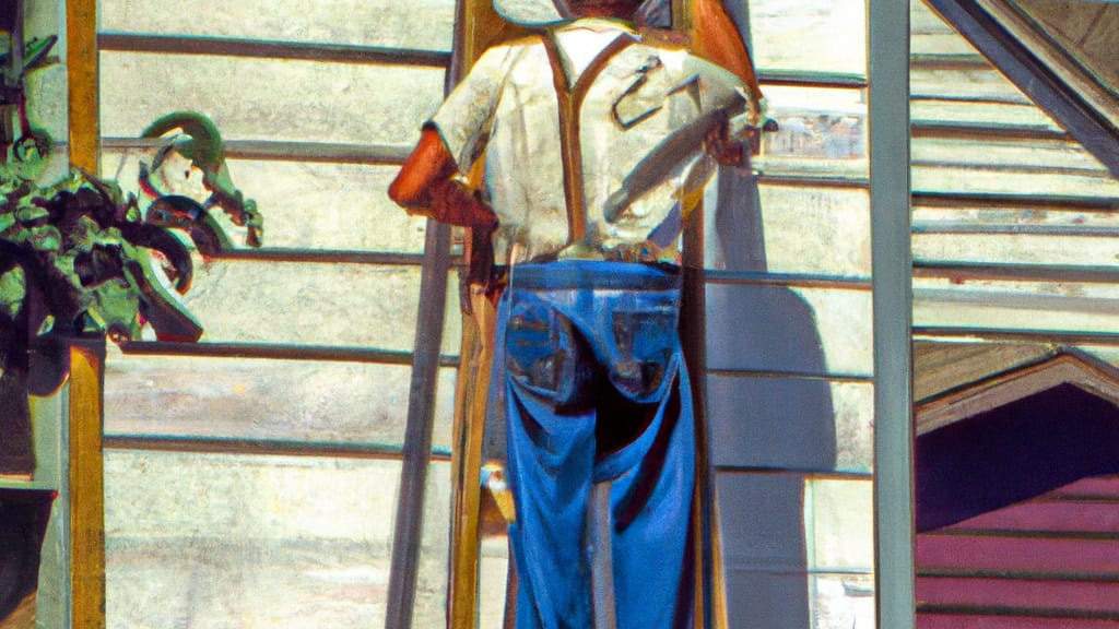 Man climbing ladder on Glenwood, Iowa home to replace roof