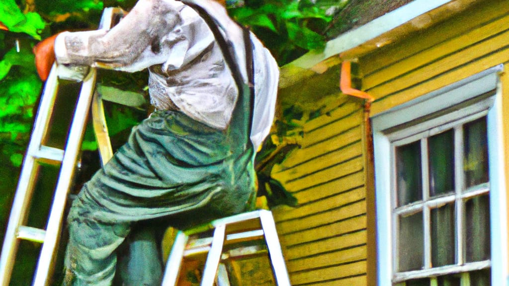 Man climbing ladder on Gloucester City, New Jersey home to replace roof