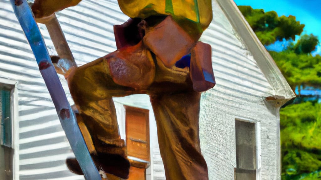 Man climbing ladder on Goldsboro, North Carolina home to replace roof