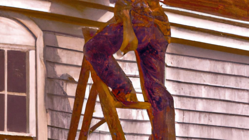 Man climbing ladder on Goshen, New York home to replace roof