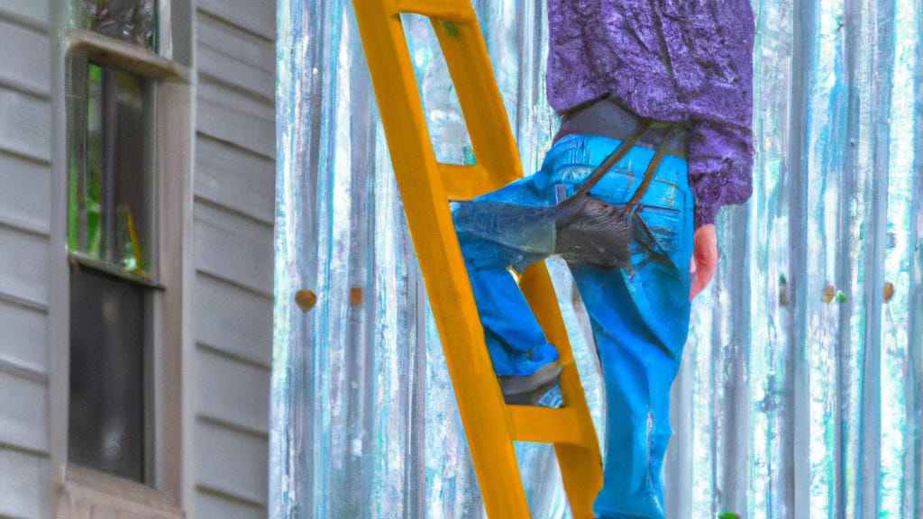 Man climbing ladder on Graham, Texas home to replace roof