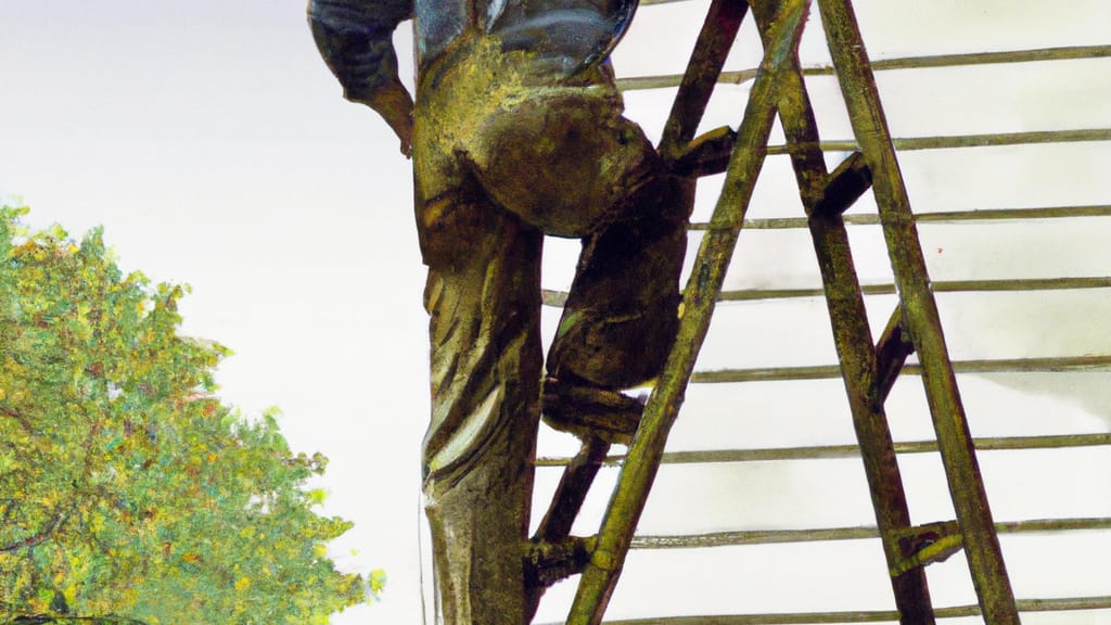 Man climbing ladder on Grain Valley, Missouri home to replace roof