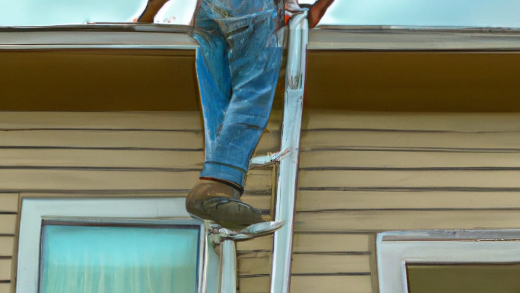 Man climbing ladder on Grandview, Missouri home to replace roof