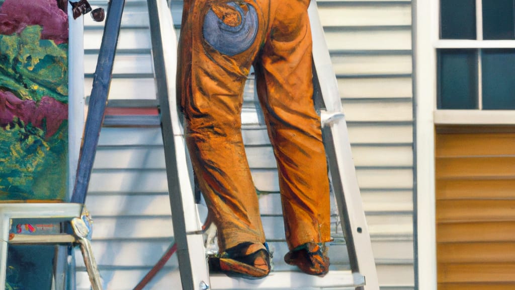 Man climbing ladder on Grandville, Michigan home to replace roof