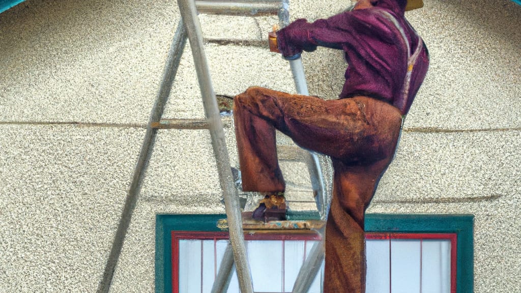 Man climbing ladder on Grantsville, Utah home to replace roof