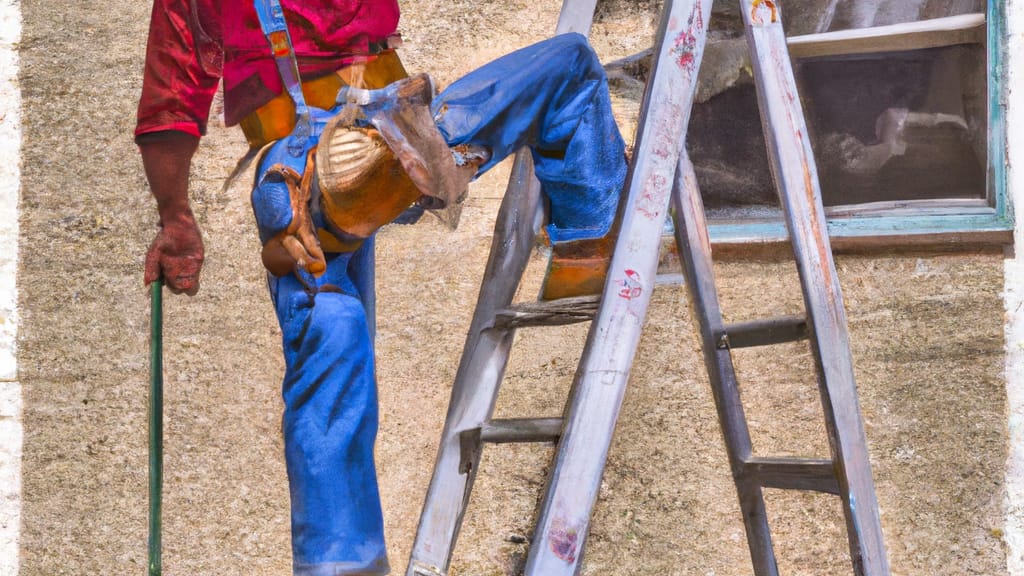 Man climbing ladder on Great Falls, Montana home to replace roof