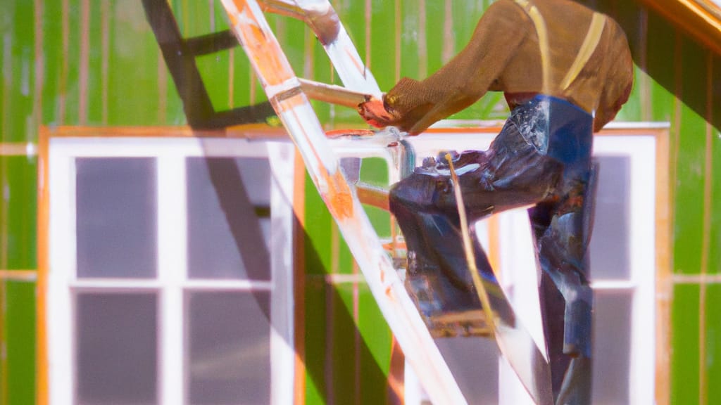 Man climbing ladder on Green River, Wyoming home to replace roof