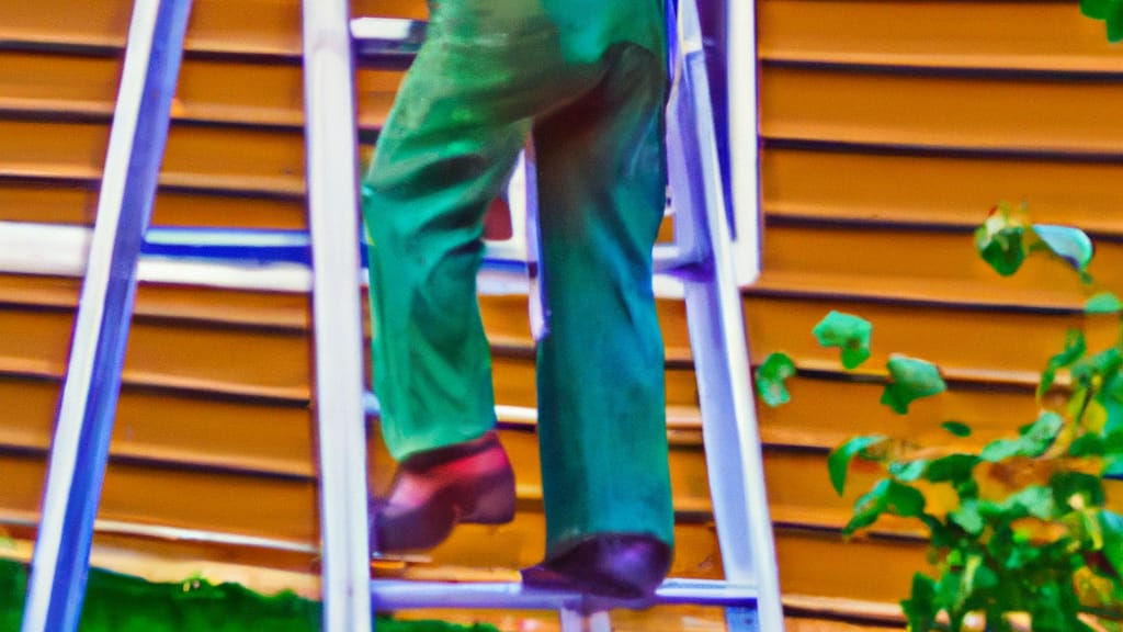 Man climbing ladder on Greenville, Wisconsin home to replace roof