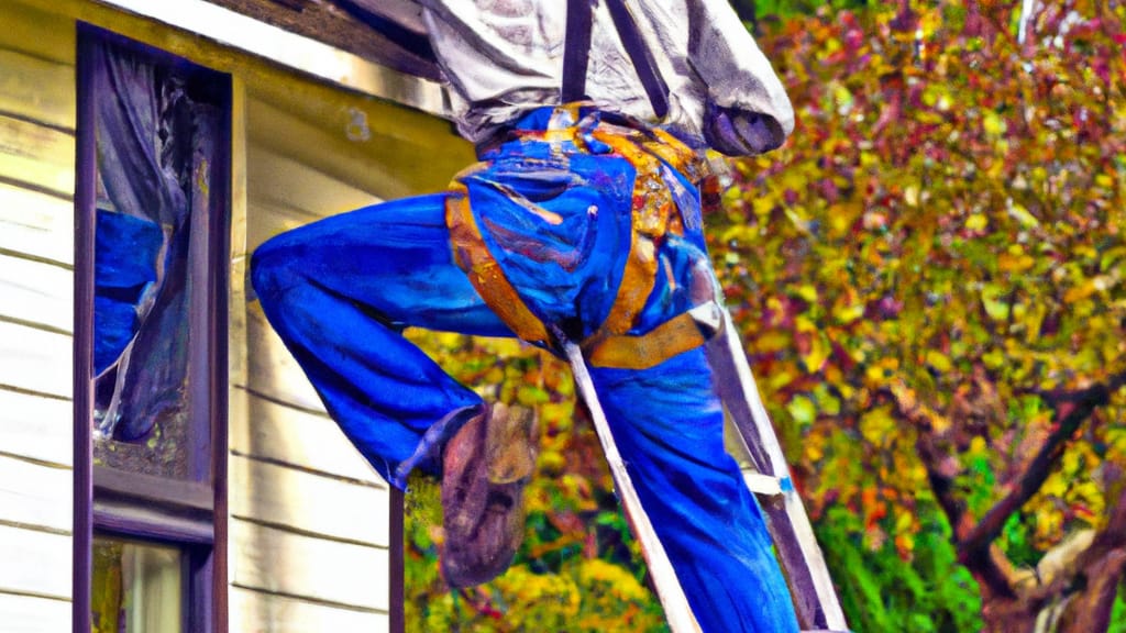 Man climbing ladder on Gresham, Oregon home to replace roof