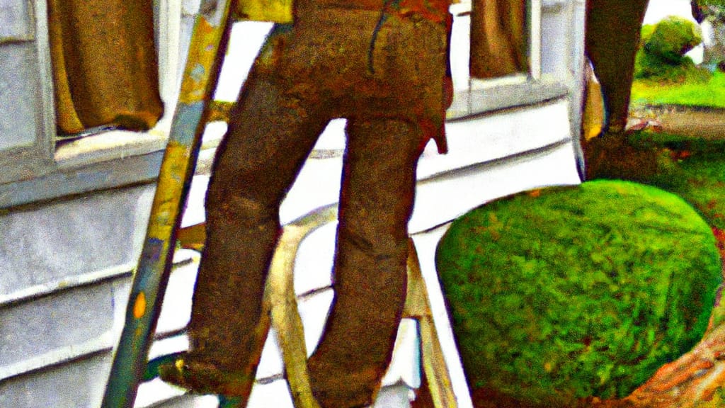 Man climbing ladder on Guilderland, New York home to replace roof