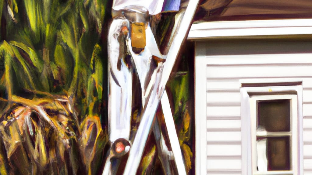 Man climbing ladder on Gulf Breeze, Florida home to replace roof
