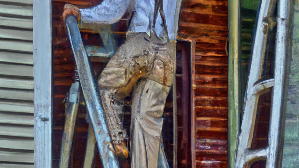 Man climbing ladder on Gulfport, Mississippi home to replace roof