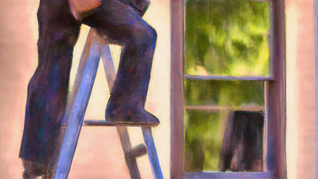 Man climbing ladder on Gunnison, Colorado home to replace roof