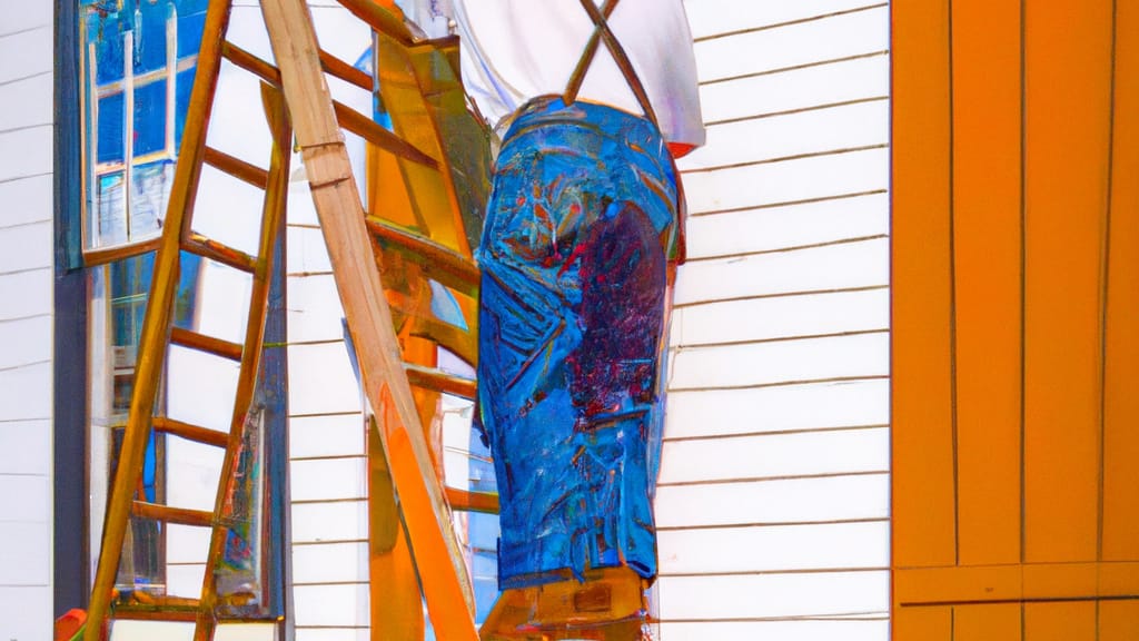 Man climbing ladder on Hamburg, New York home to replace roof