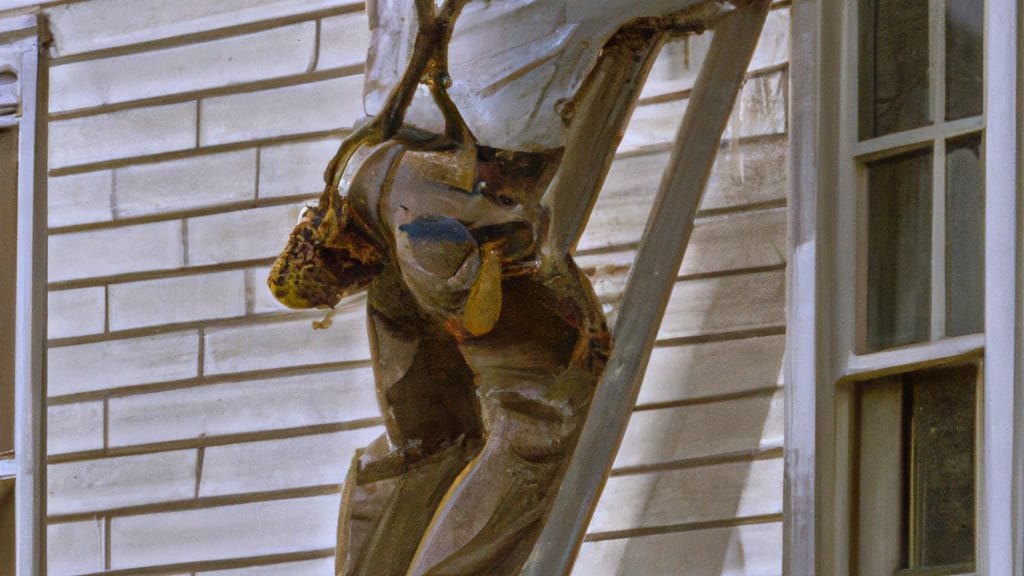 Man climbing ladder on Hamilton, Ohio home to replace roof