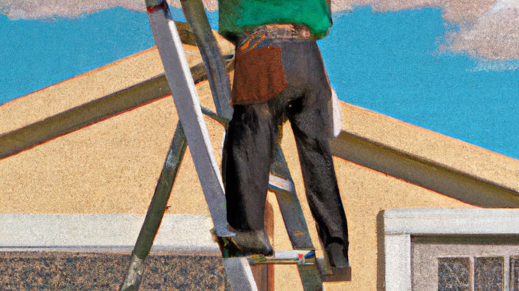 Man climbing ladder on Harker Heights, Texas home to replace roof