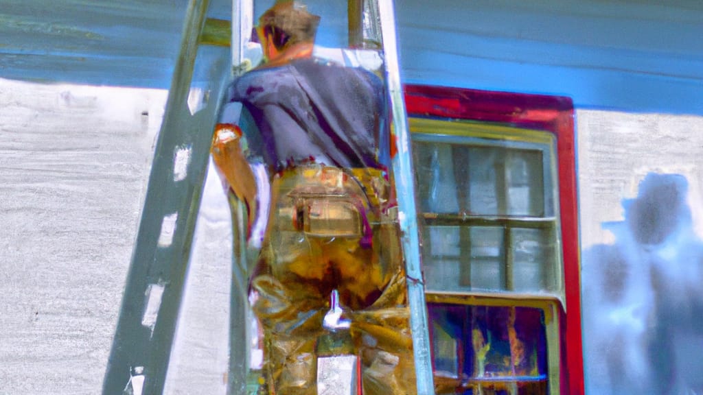 Man climbing ladder on Harrisburg, Pennsylvania home to replace roof