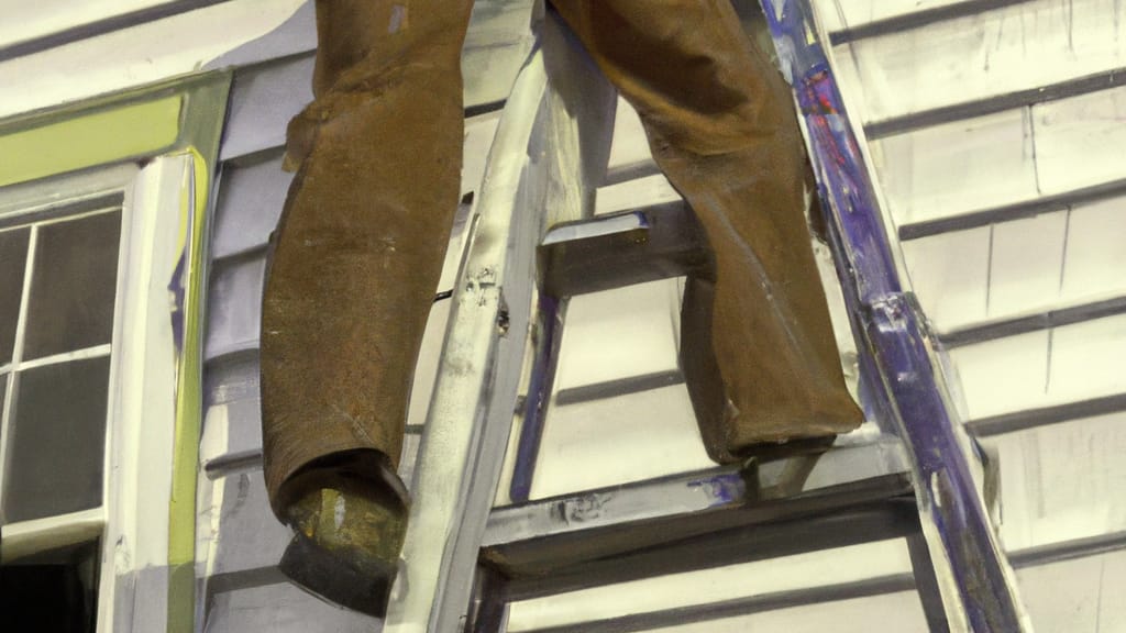 Man climbing ladder on Harrison, New York home to replace roof