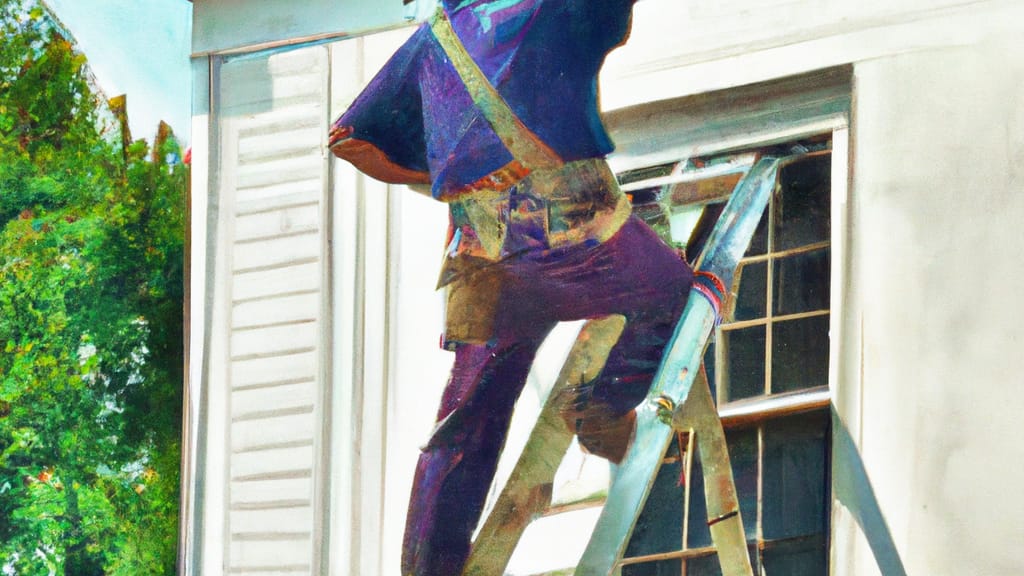 Man climbing ladder on Harrisonburg, Virginia home to replace roof