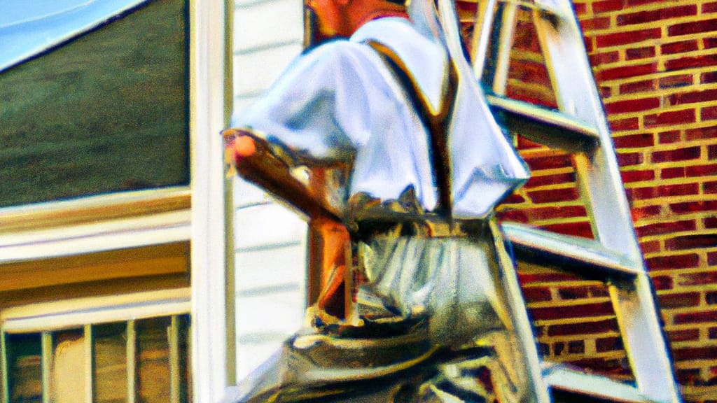 Man climbing ladder on Hartford, Connecticut home to replace roof
