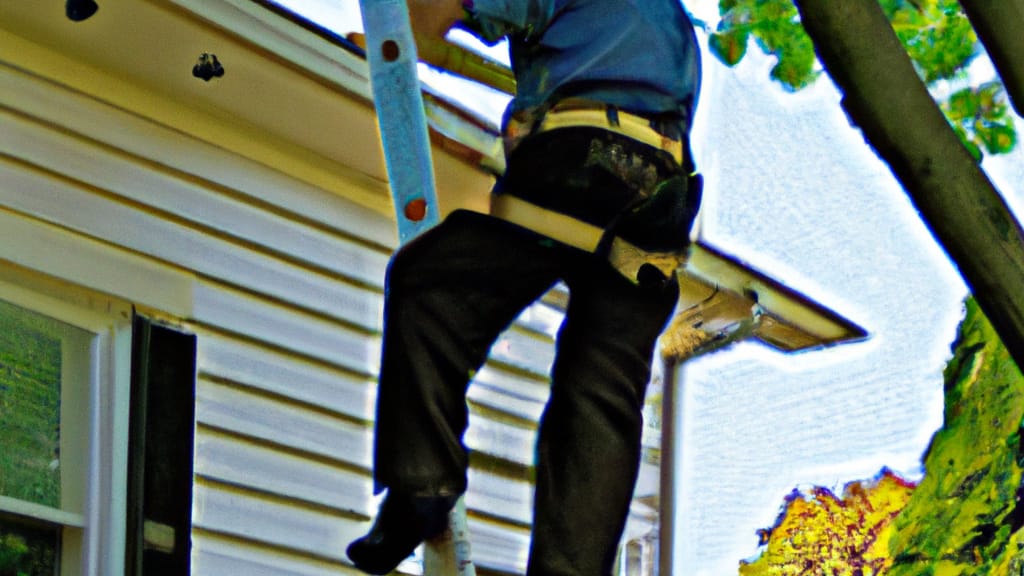 Man climbing ladder on Hartsdale, New York home to replace roof
