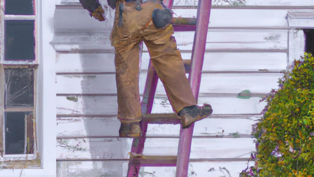 Man climbing ladder on Hartsville, South Carolina home to replace roof