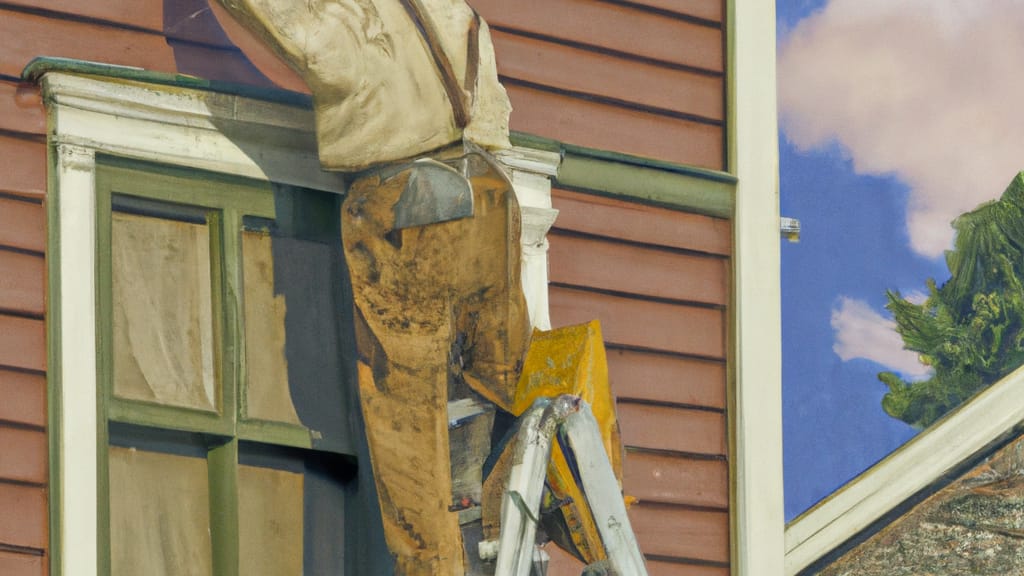 Man climbing ladder on Harvard, Illinois home to replace roof