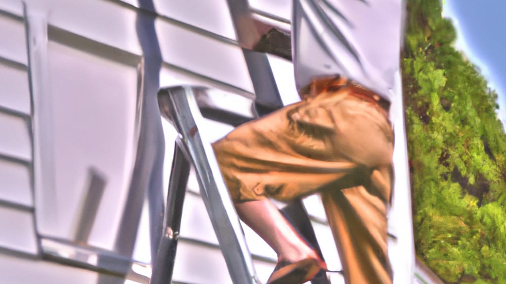 Man climbing ladder on Hastings, New York home to replace roof