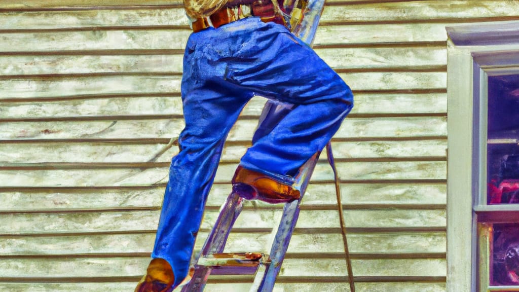 Man climbing ladder on Haverhill, Massachusetts home to replace roof