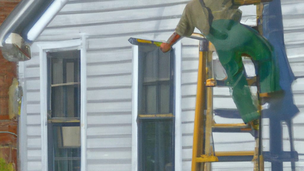 Man climbing ladder on Haverstraw, New York home to replace roof
