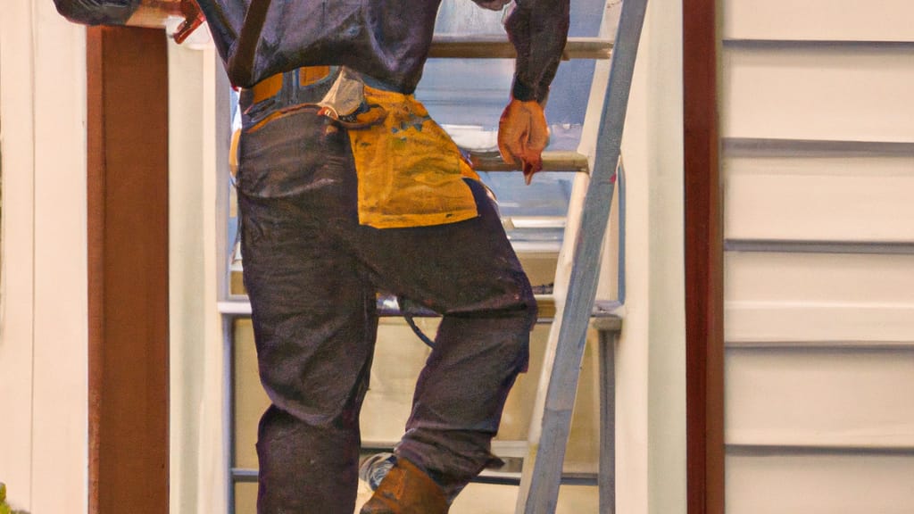 Man climbing ladder on Hawthorne, New York home to replace roof