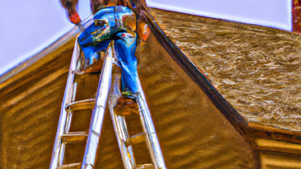 Man climbing ladder on Hays, Kansas home to replace roof