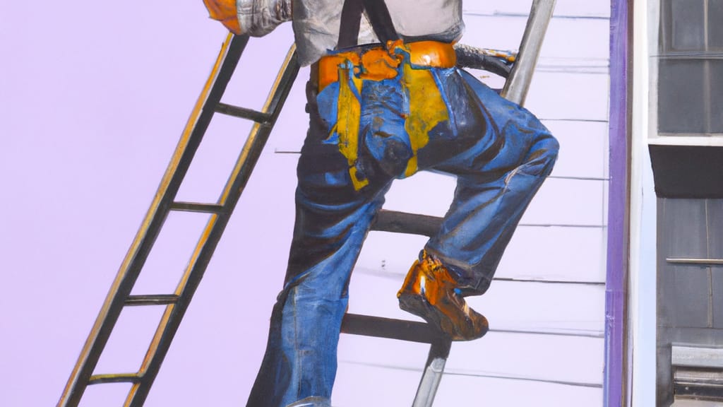 Man climbing ladder on Hayward, California home to replace roof