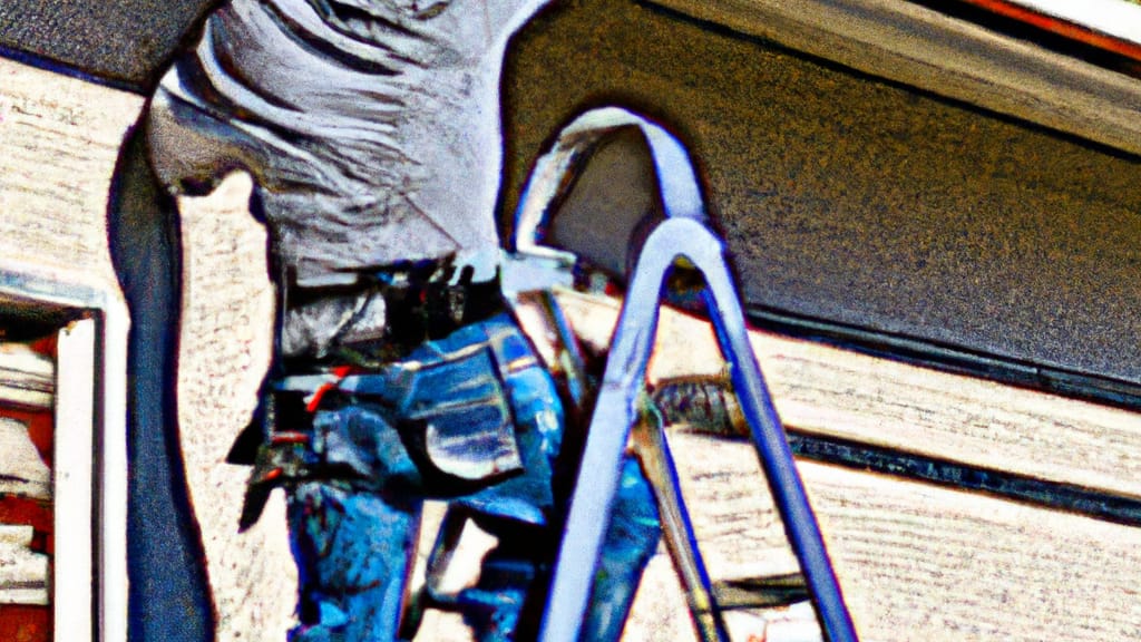 Man climbing ladder on Hemet, California home to replace roof