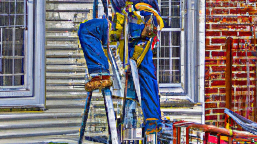Man climbing ladder on Hempstead, New York home to replace roof