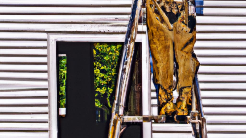 Man climbing ladder on Henderson, North Carolina home to replace roof