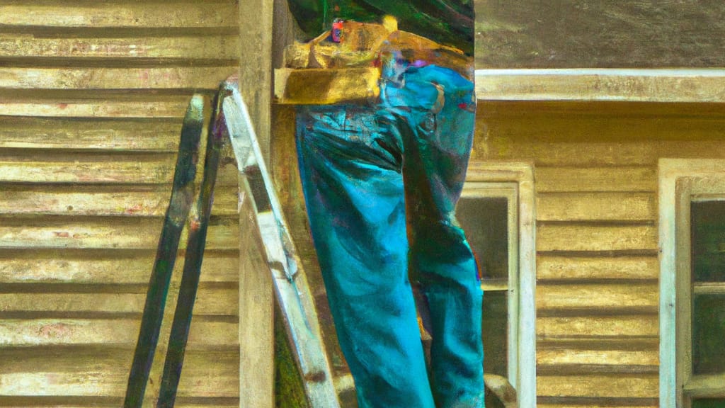 Man climbing ladder on Henderson, Texas home to replace roof