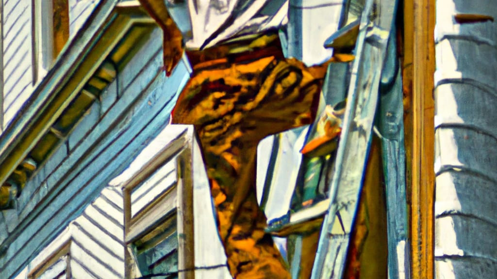 Man climbing ladder on Herkimer, New York home to replace roof