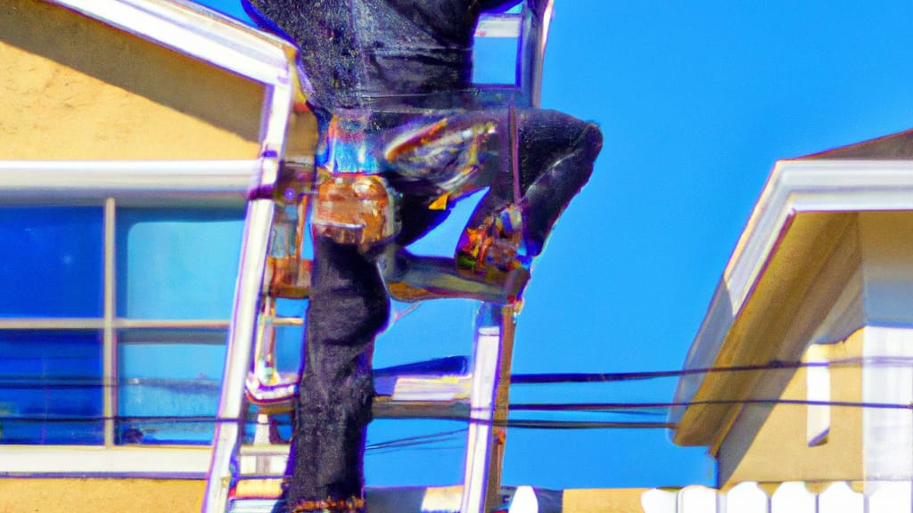 Man climbing ladder on Hermosa Beach, California home to replace roof