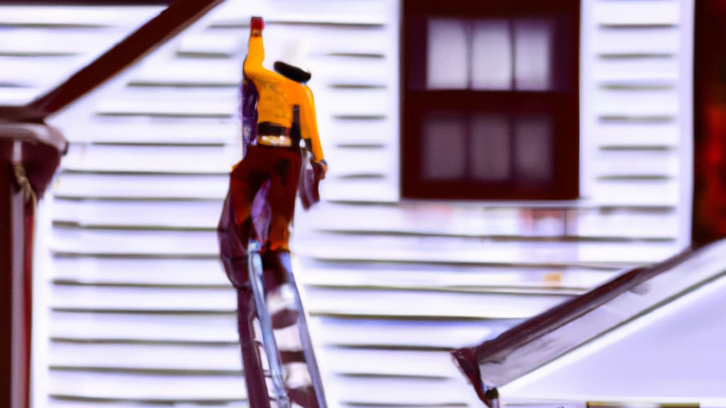 Man climbing ladder on Hewlett, New York home to replace roof