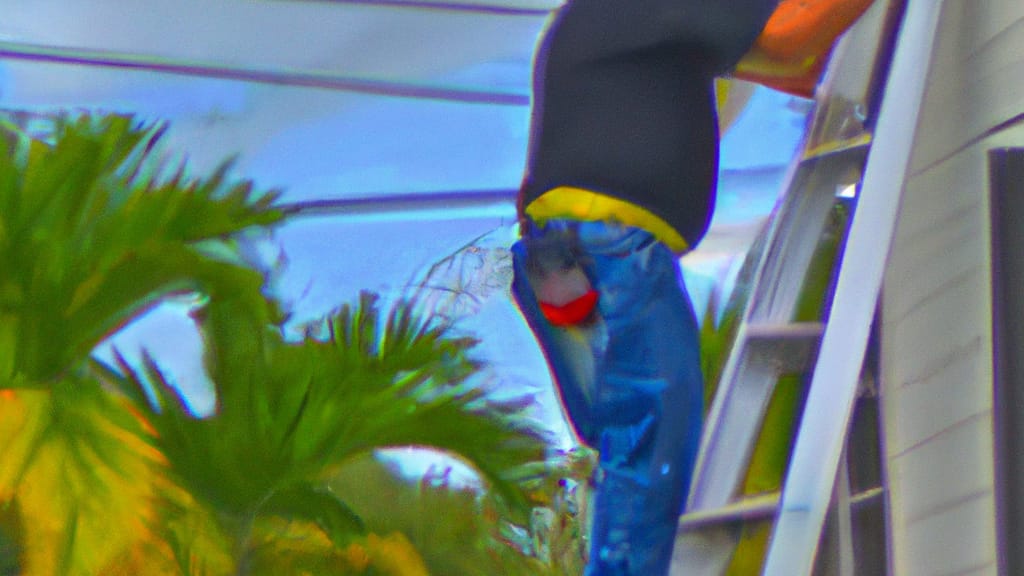 Man climbing ladder on Hialeah, Florida home to replace roof