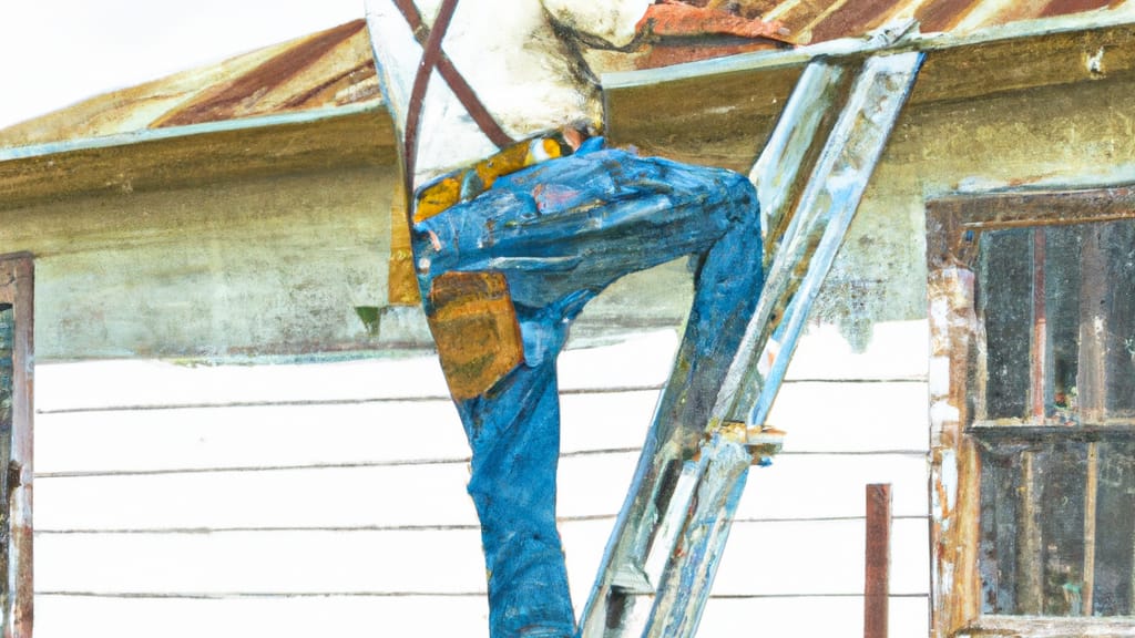 Man climbing ladder on Hidalgo, Texas home to replace roof