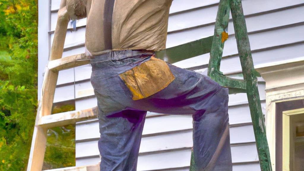 Man climbing ladder on Highland, New York home to replace roof