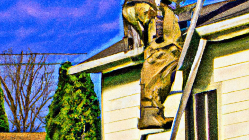 Man climbing ladder on Hilliard, Ohio home to replace roof