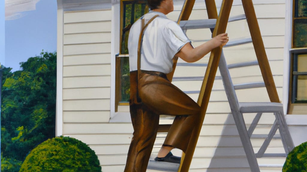 Man climbing ladder on Hillsboro, Ohio home to replace roof