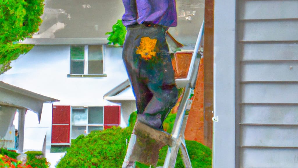 Man climbing ladder on Hobart, Indiana home to replace roof