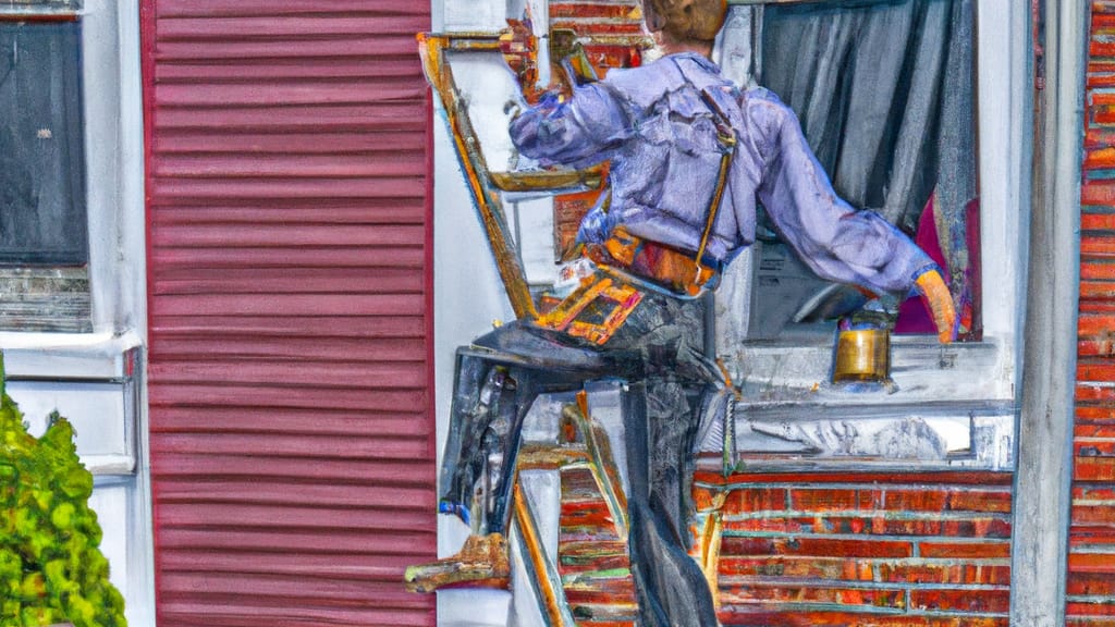 Man climbing ladder on Holbrook, New York home to replace roof
