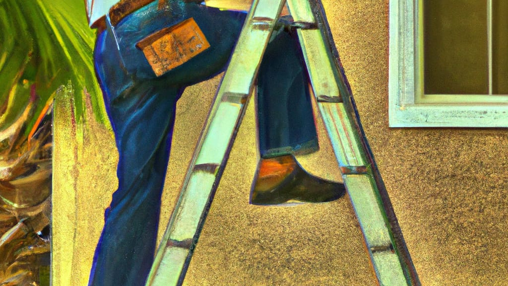 Man climbing ladder on Holiday, Florida home to replace roof