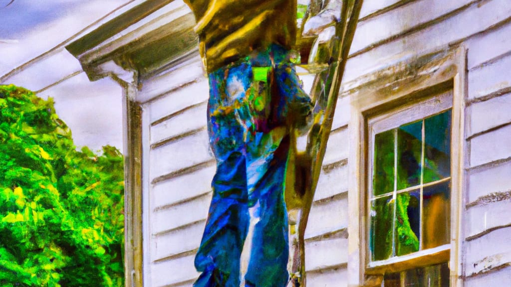 Man climbing ladder on Hollidaysburg, Pennsylvania home to replace roof